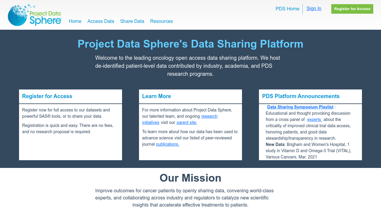 Project Data Sphere website